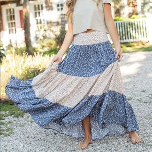 NWOT Natural Life Hannah Maxi Skirt - Mixed Blue Floral - Sold Out Online
